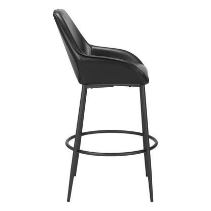 Set of Two 30" Black Faux Leather And Fabric And Steel Bar Height Bar Chairs