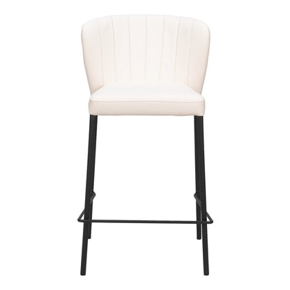 Set of Two 26" Cream And Black Faux Leather And Steel Counter Height Bar Chairs