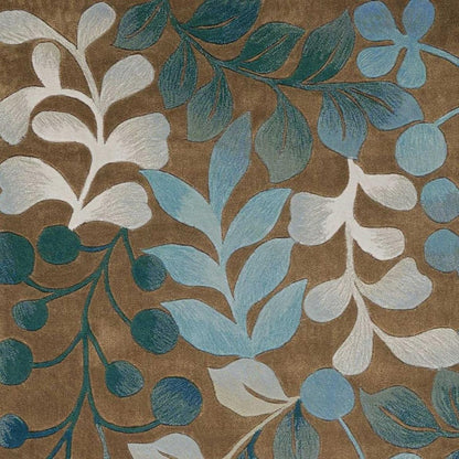 7' X 9' Blue and Brown Botanical Leaves Area Rug