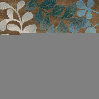 7' X 9' Blue and Brown Botanical Leaves Area Rug