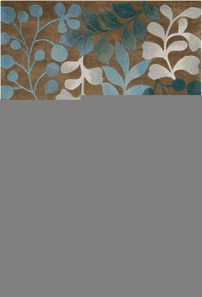 7' X 9' Blue and Brown Botanical Leaves Area Rug