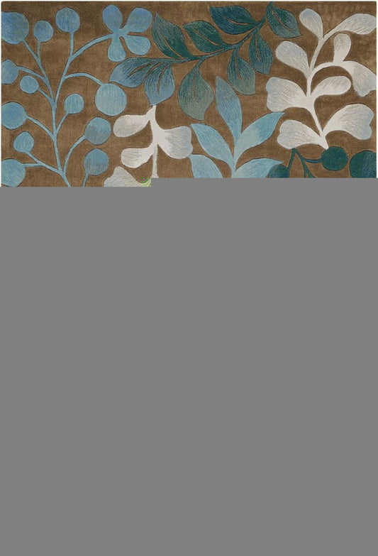 7' X 9' Blue and Brown Botanical Leaves Area Rug