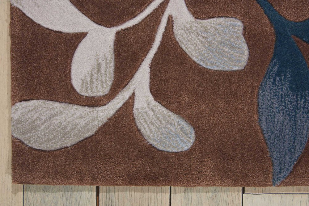 7' X 9' Blue and Brown Botanical Leaves Area Rug