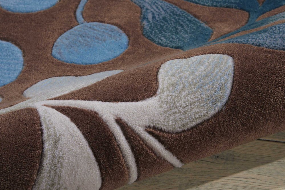 7' X 9' Blue and Brown Botanical Leaves Area Rug