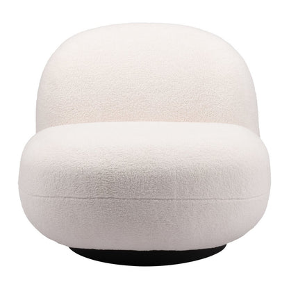 30" Cream And Black Faux Shearling And Upholstered Slipper Chair