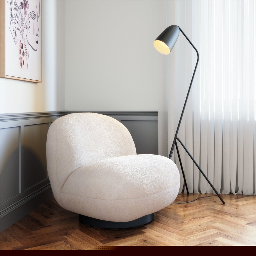 30" Cream And Black Faux Shearling And Upholstered Slipper Chair