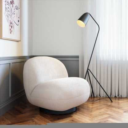 30" Cream And Black Faux Shearling And Upholstered Slipper Chair