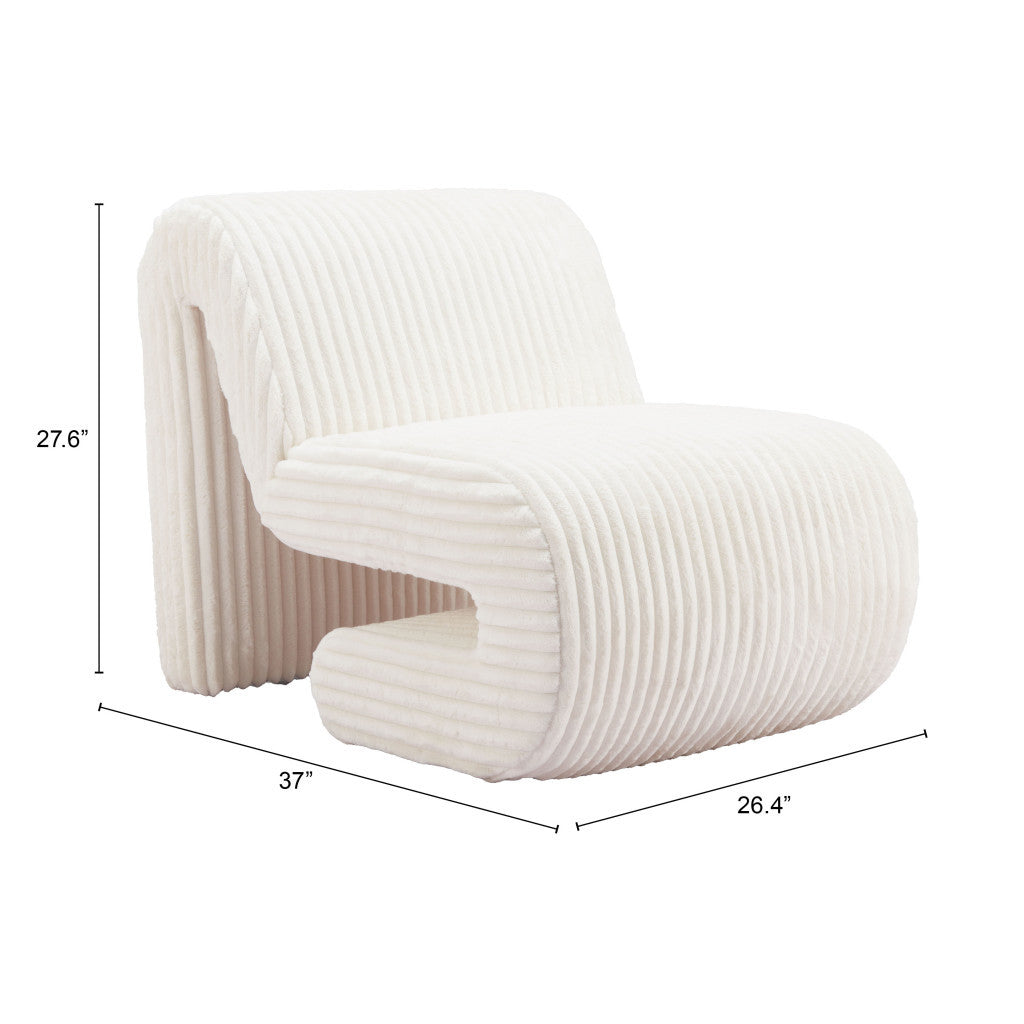 26" White Corduroy And Upholstered Lounge Chair