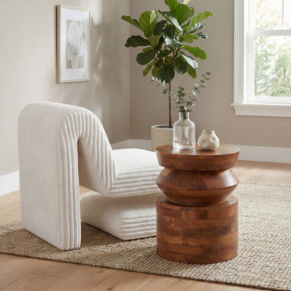 26" White Corduroy And Upholstered Lounge Chair