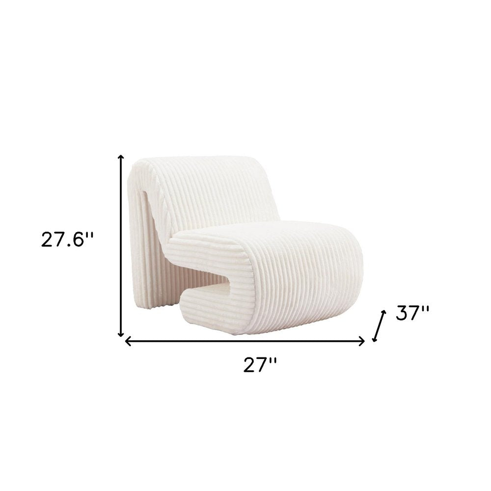 26" White Corduroy And Upholstered Lounge Chair