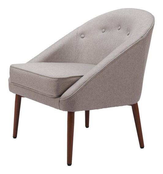 28" Gray And Brown Fabric And Upholstered Tufted Barrel Chair