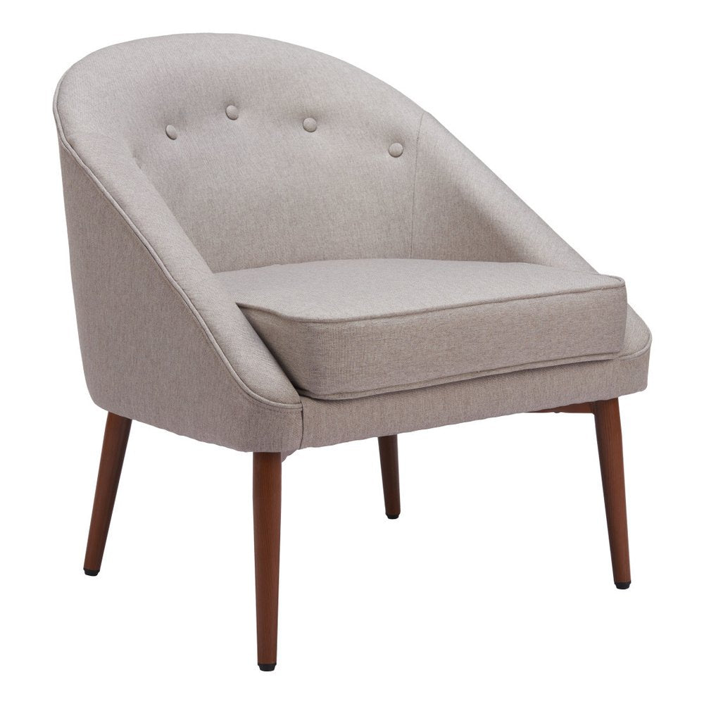 28" Gray And Brown Fabric And Upholstered Tufted Barrel Chair