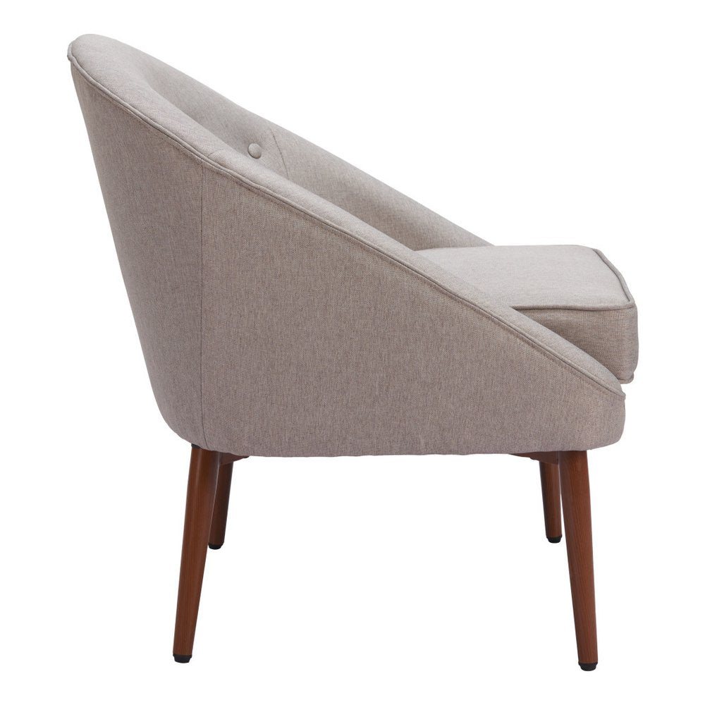 28" Gray And Brown Fabric And Upholstered Tufted Barrel Chair