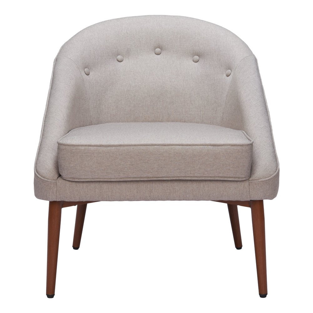 28" Gray And Brown Fabric And Upholstered Tufted Barrel Chair