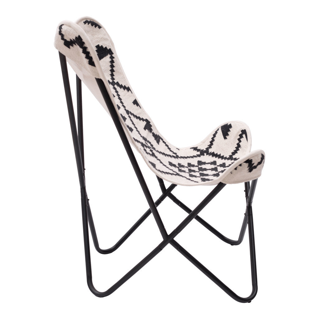 26" Beige And Black And Black Geometric Butterfly Chair
