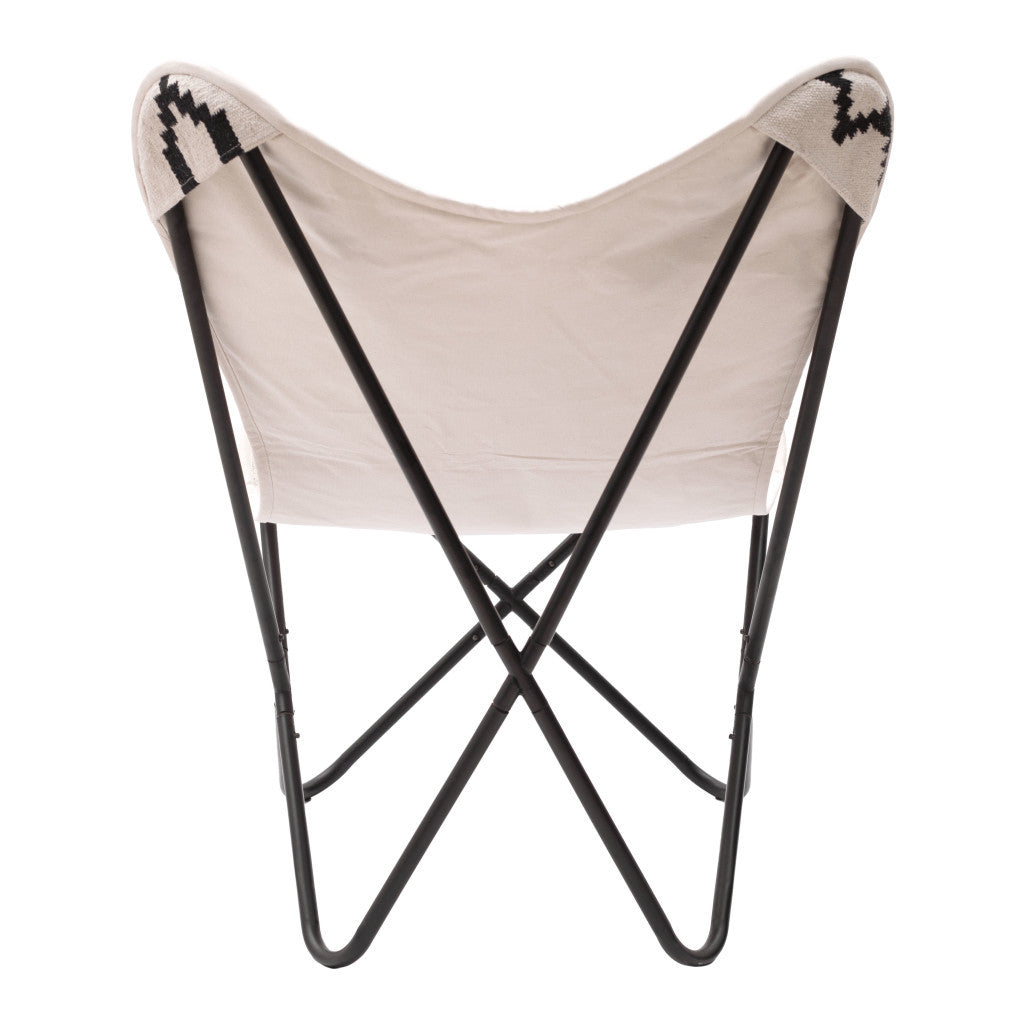 26" Beige And Black And Black Geometric Butterfly Chair