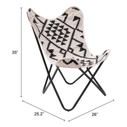 26" Beige And Black And Black Geometric Butterfly Chair