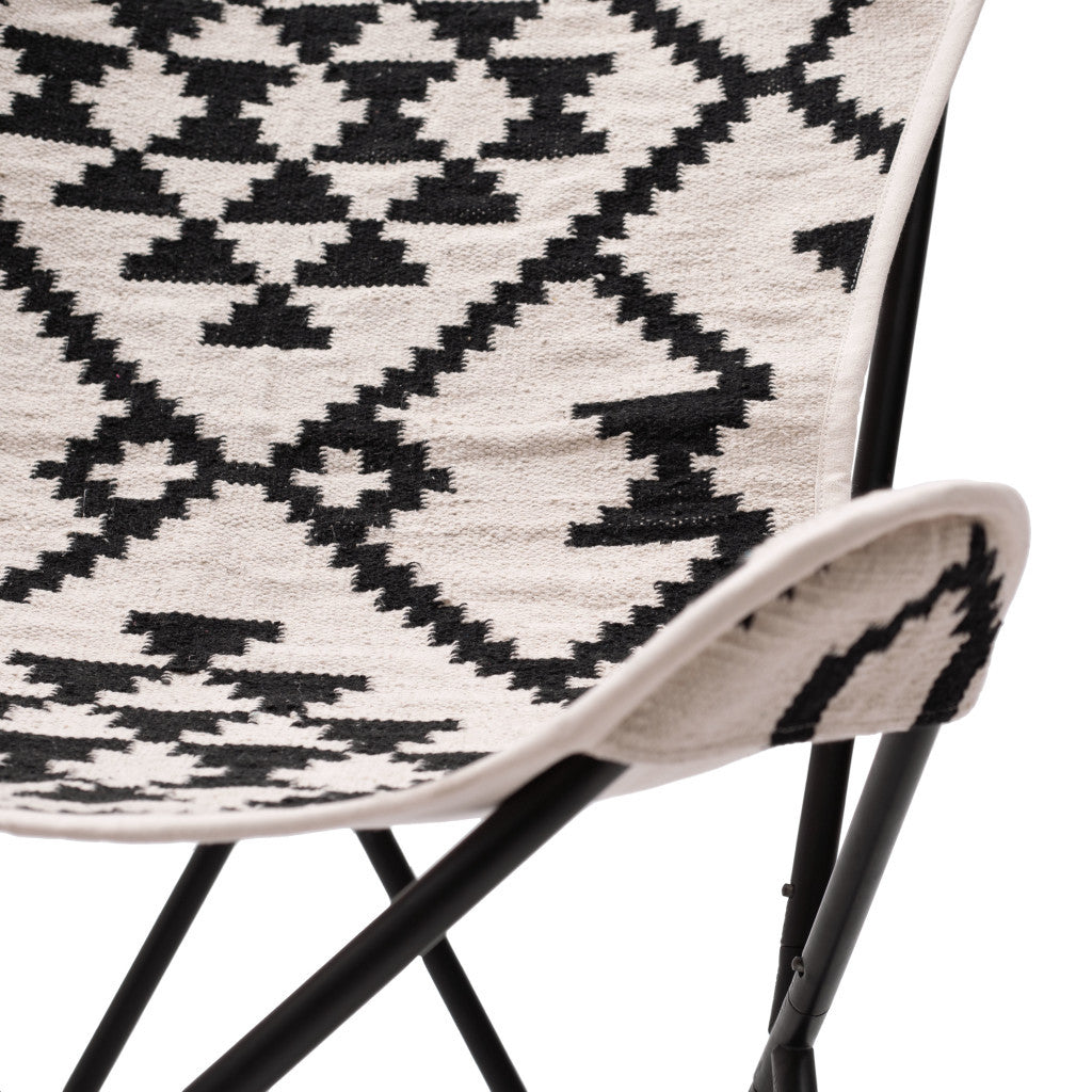 26" Beige And Black And Black Geometric Butterfly Chair