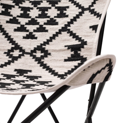 26" Beige And Black And Black Geometric Butterfly Chair