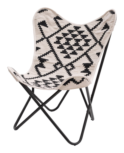 26" Beige And Black And Black Geometric Butterfly Chair