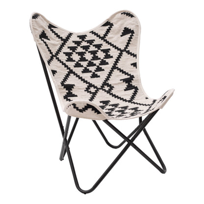 26" Beige And Black And Black Geometric Butterfly Chair