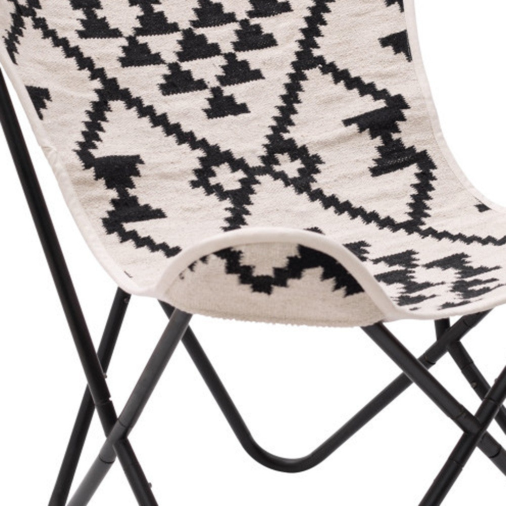 26" Beige And Black And Black Geometric Butterfly Chair