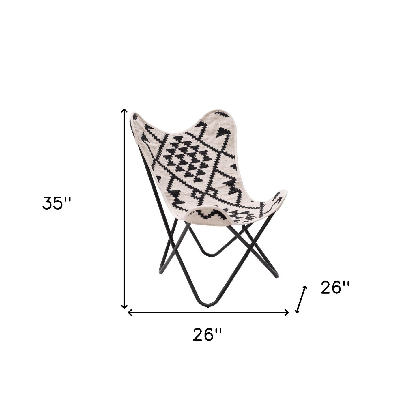 26" Beige And Black And Black Geometric Butterfly Chair
