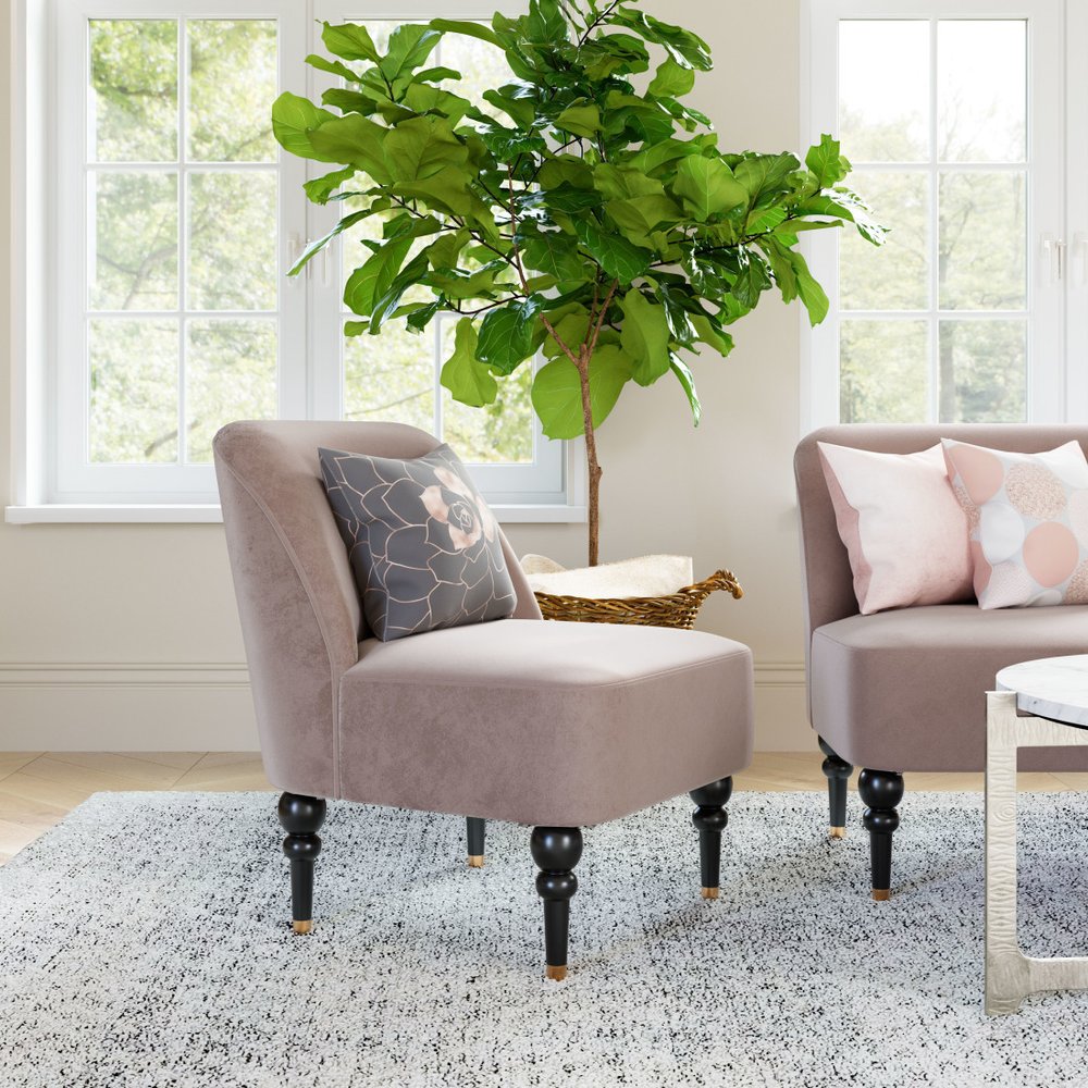 22" Taupe And Black And Gold Velvet And Upholstered Side Chair