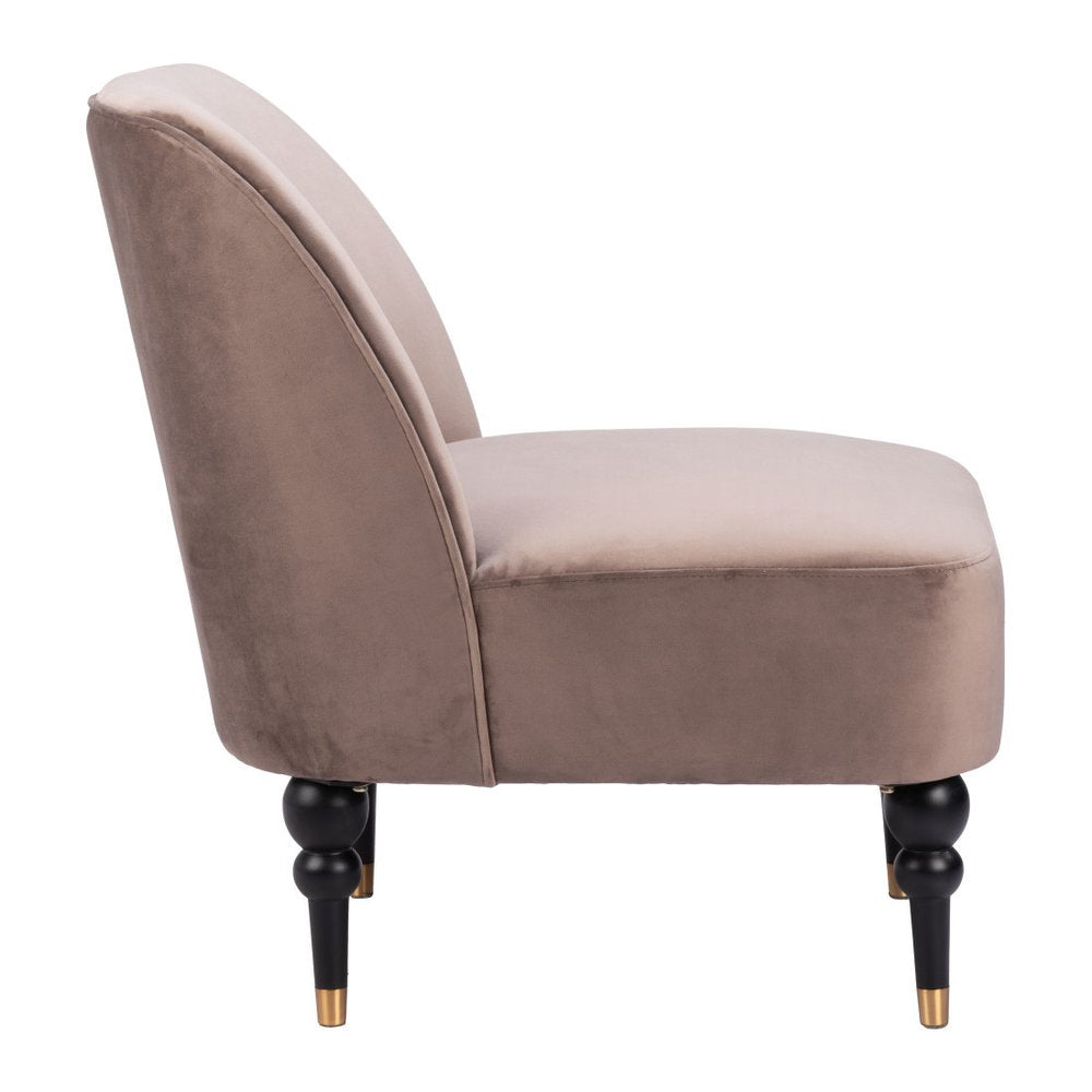22" Taupe And Black And Gold Velvet And Upholstered Side Chair