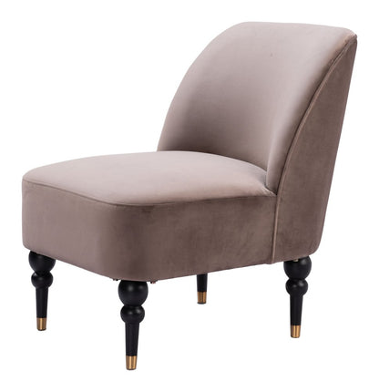 22" Taupe And Black And Gold Velvet And Upholstered Side Chair