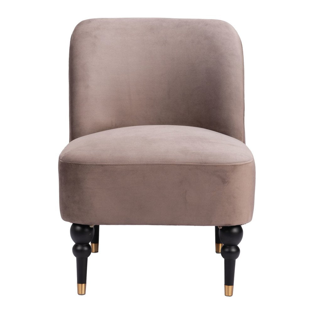 22" Taupe And Black And Gold Velvet And Upholstered Side Chair