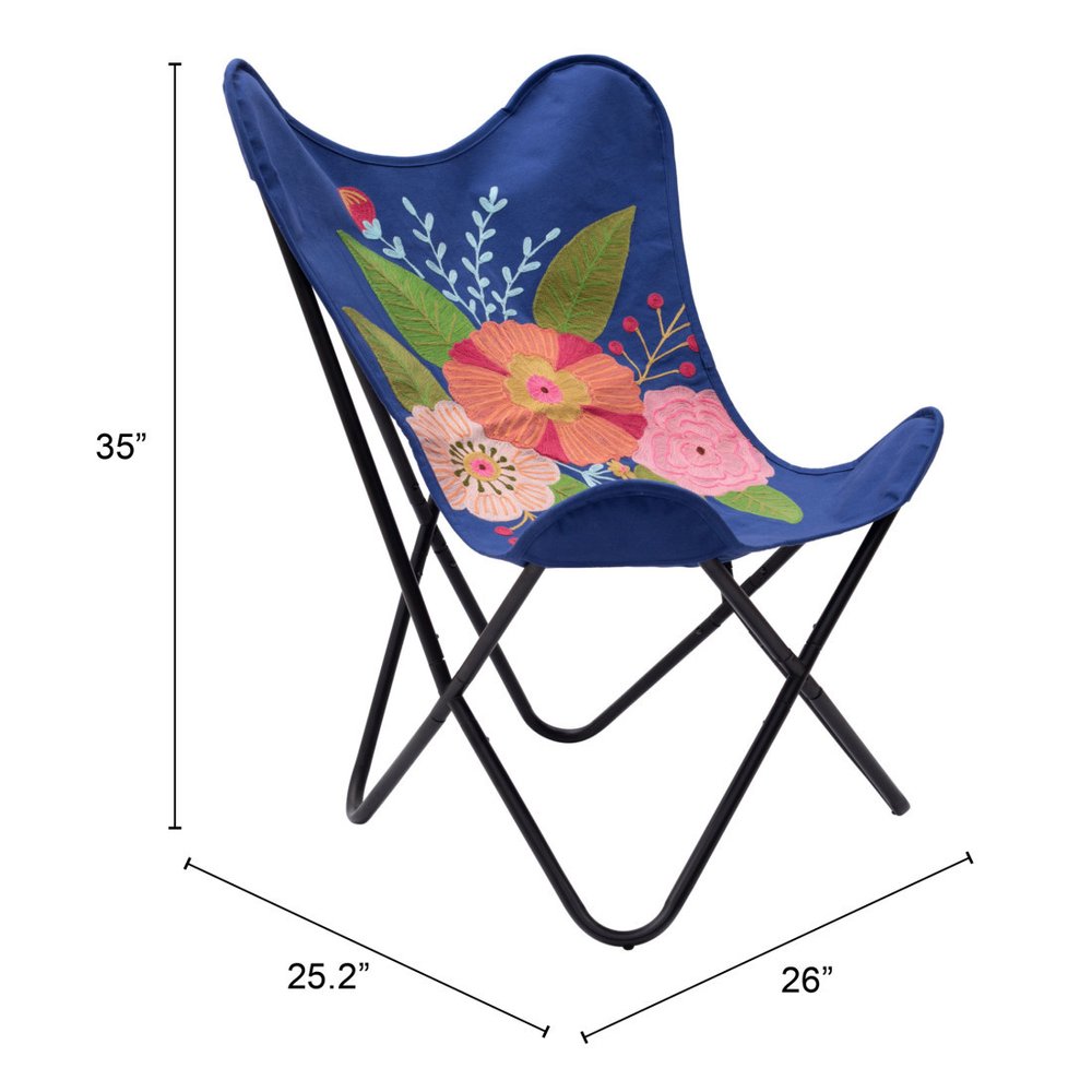 26" Blue And Black Tropical Butterfly Chair
