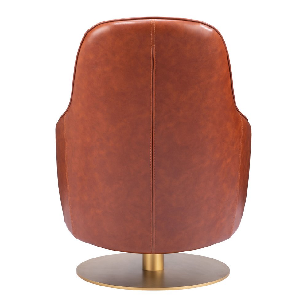 28" Brown And Gold Faux Leather And Faux Leather Swivel Arm Chair