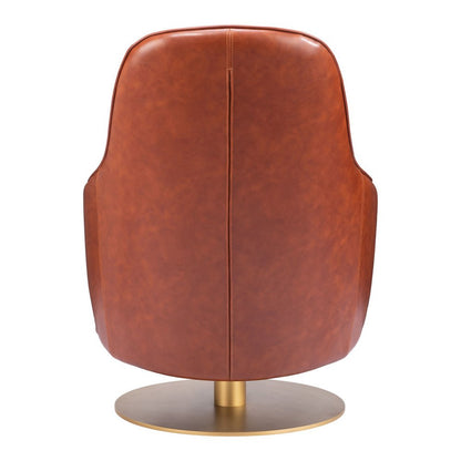 28" Brown And Gold Faux Leather And Faux Leather Swivel Arm Chair