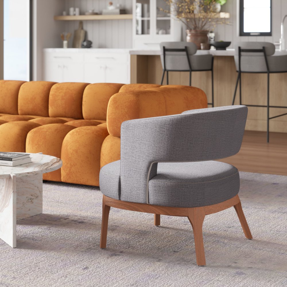 27" Slate Gray And Brown Faux Leather Arm Chair