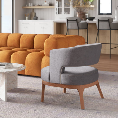 27" Slate Gray And Brown Faux Leather Arm Chair