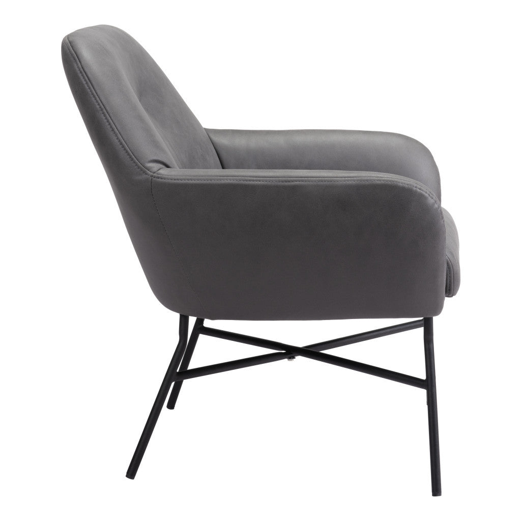 25" Gray And Black Faux Leather And Faux Leather Arm Chair