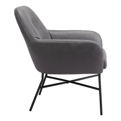25" Gray And Black Faux Leather And Faux Leather Arm Chair