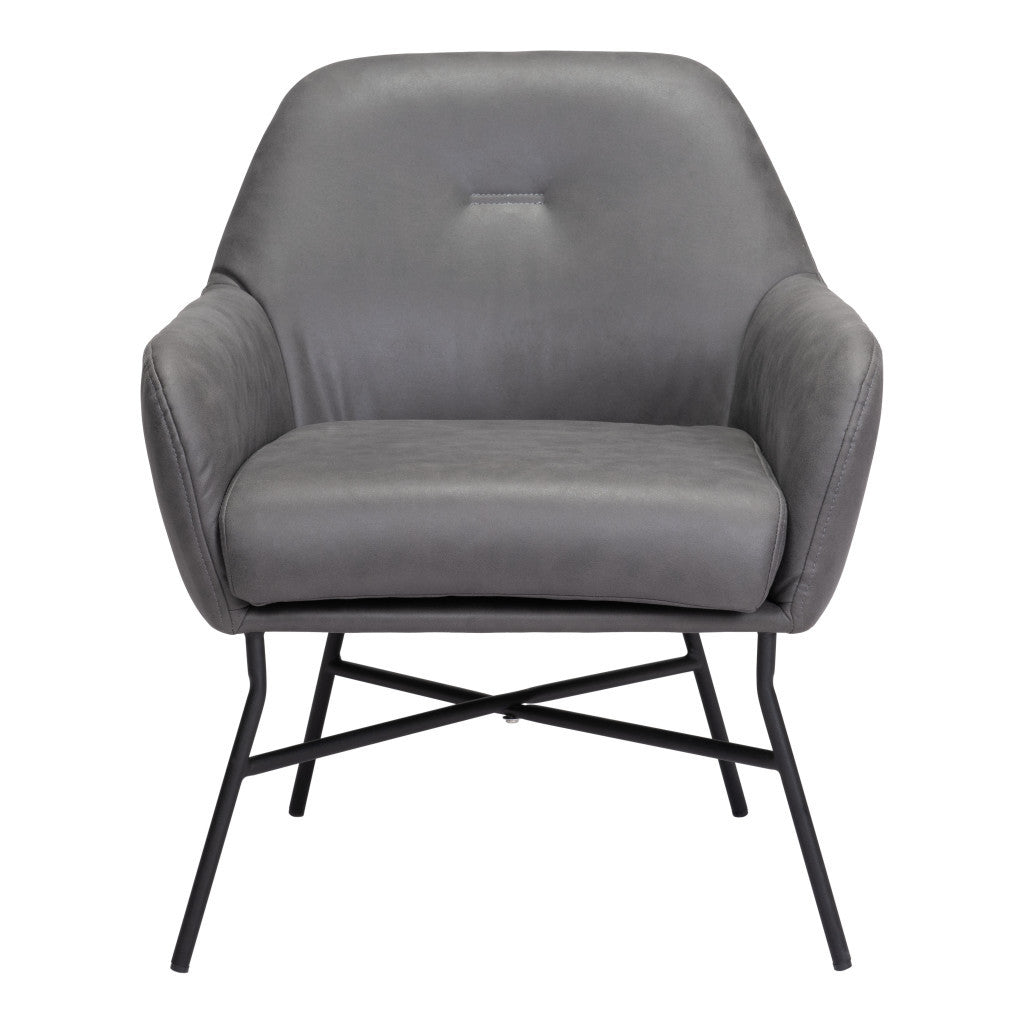 25" Gray And Black Faux Leather And Faux Leather Arm Chair