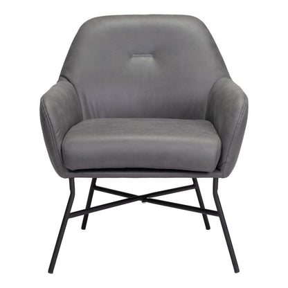 25" Gray And Black Faux Leather And Faux Leather Arm Chair