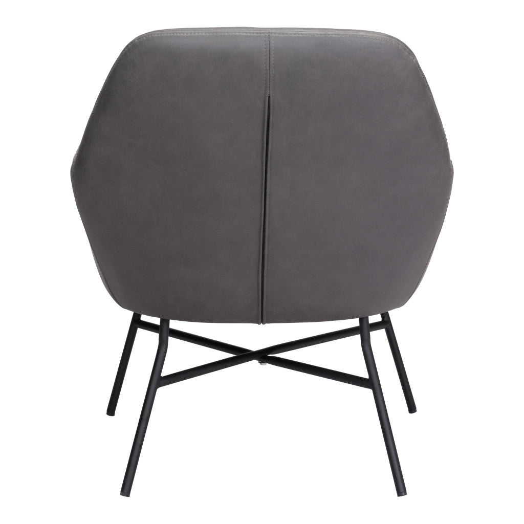 25" Gray And Black Faux Leather And Faux Leather Arm Chair