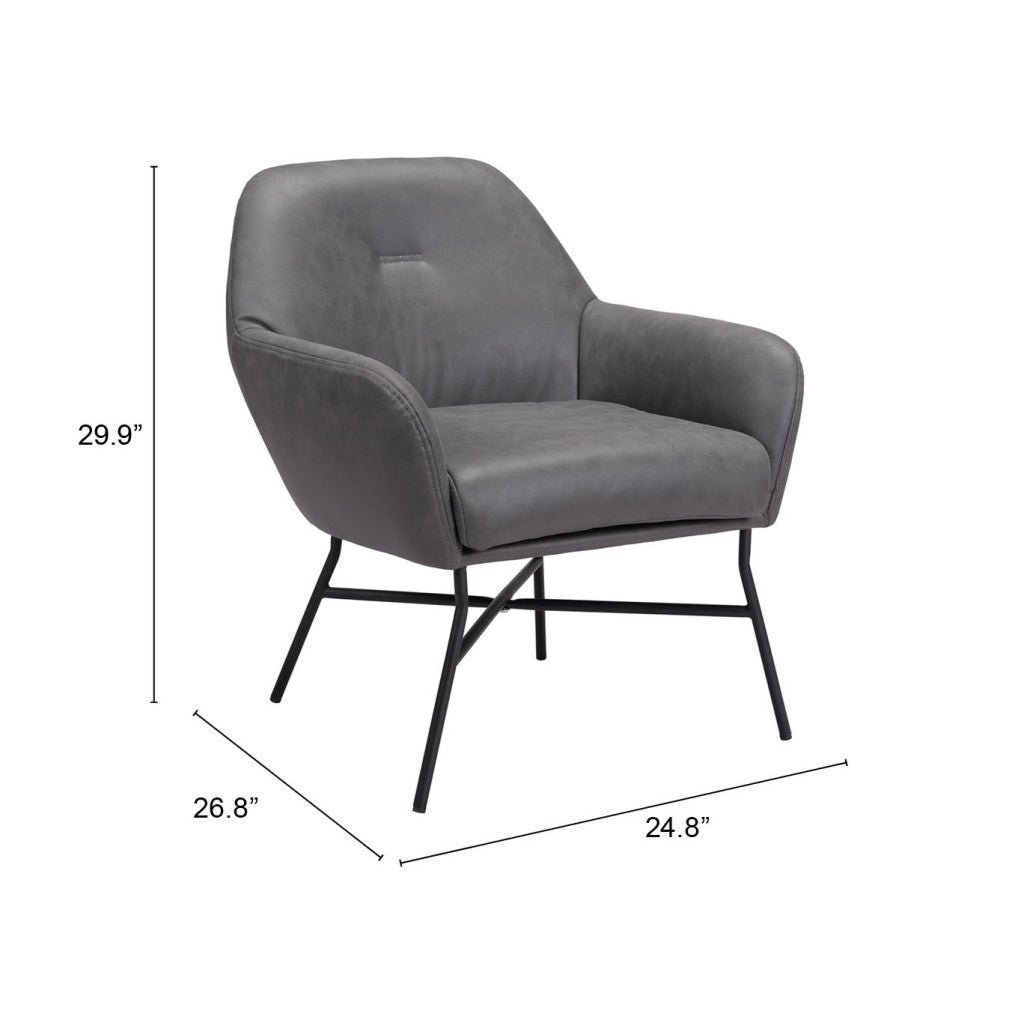 25" Gray And Black Faux Leather And Faux Leather Arm Chair