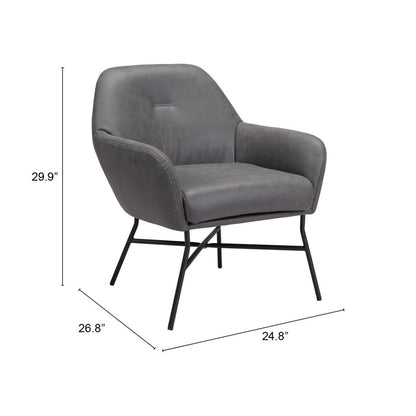 25" Gray And Black Faux Leather And Faux Leather Arm Chair