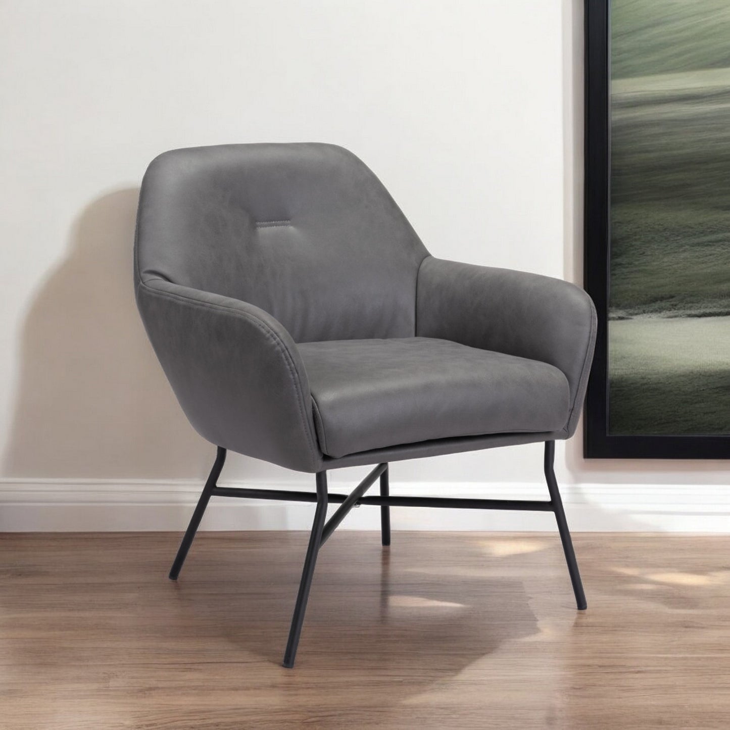 25" Gray And Black Faux Leather And Faux Leather Arm Chair