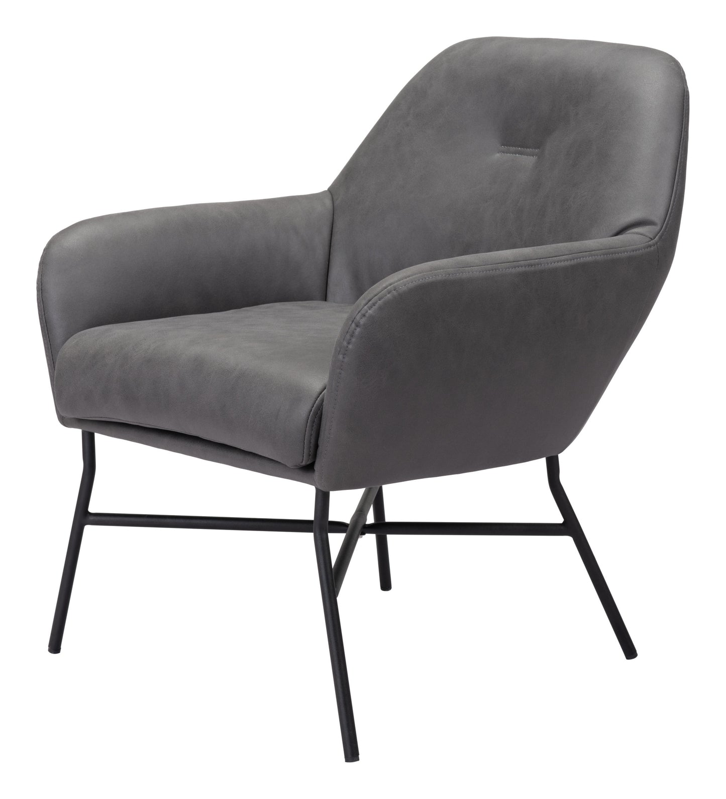 25" Gray And Black Faux Leather And Faux Leather Arm Chair
