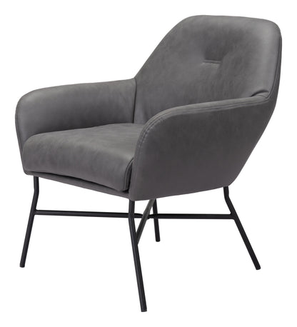 25" Gray And Black Faux Leather And Faux Leather Arm Chair