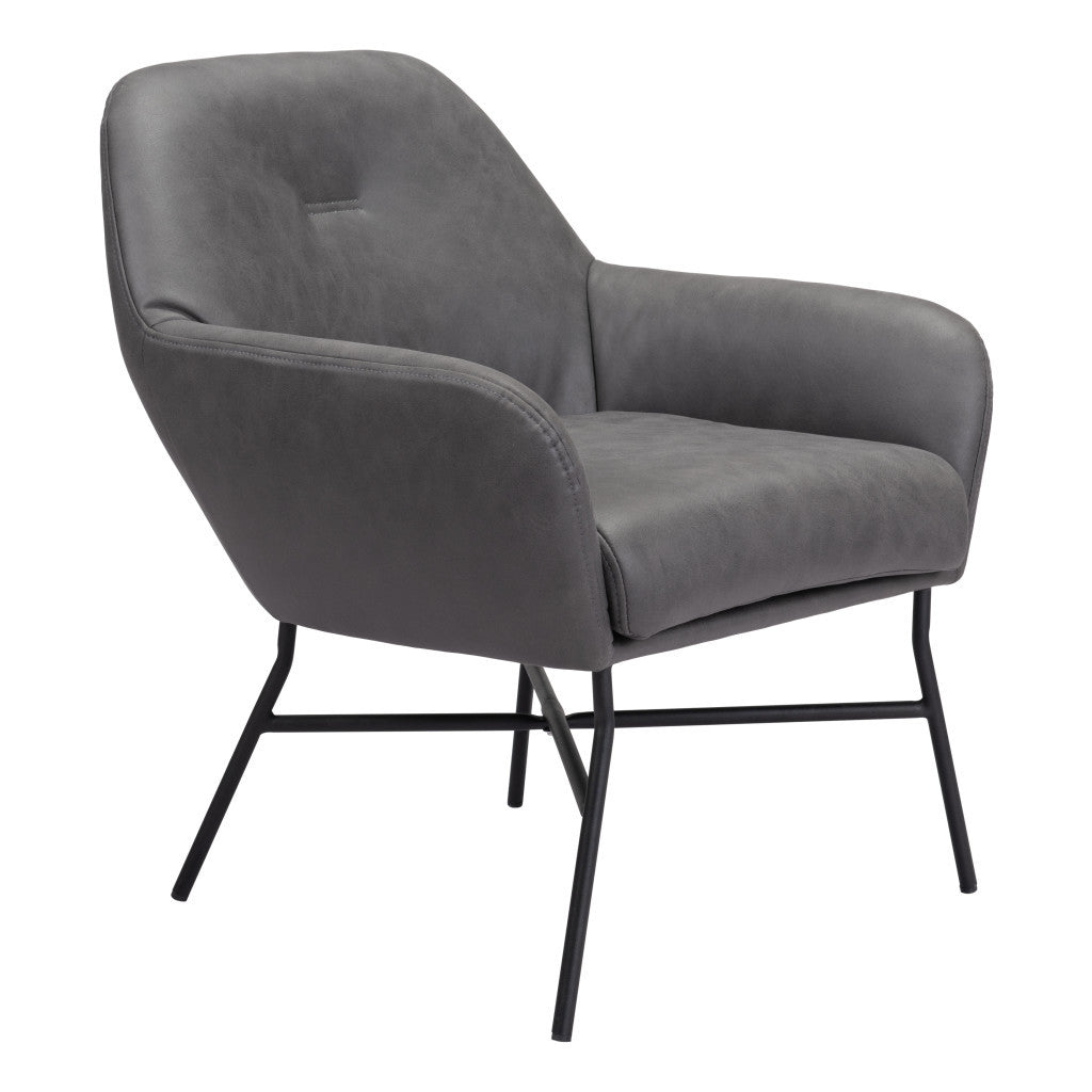 25" Gray And Black Faux Leather And Faux Leather Arm Chair