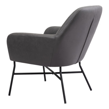 25" Gray And Black Faux Leather And Faux Leather Arm Chair