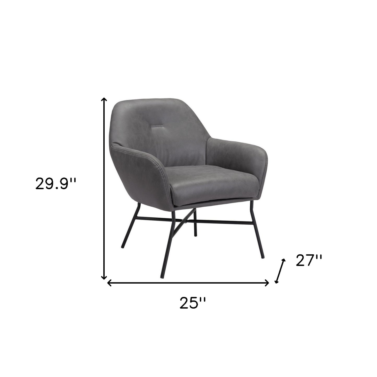 25" Gray And Black Faux Leather And Faux Leather Arm Chair