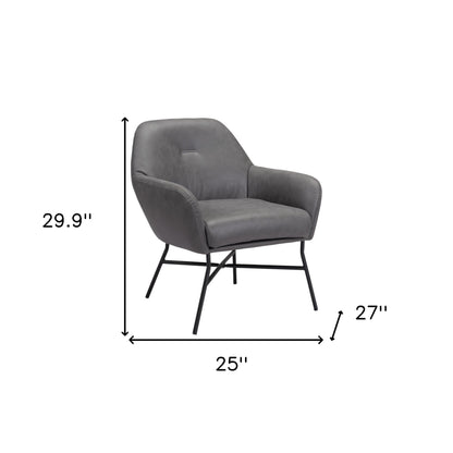 25" Gray And Black Faux Leather And Faux Leather Arm Chair